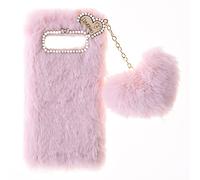SNCLET Fluffy Fur Plush Case for Samsung Galaxy S8 Protective Case Soft Warm Love Fluffy Case Bling Diamond Cover Fluffy Fur Skin TPU Cell Phone Case for Women Girls for Samsung Galaxy S8,Pink