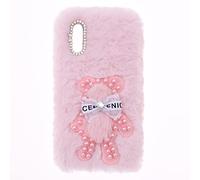 SNCLET Fluffy Fur Plush Case for Sony Xperia 5 III Case Girly Bear Faux Fur Case Shockproof Back Bumper Silicon Soft Fluffy Furry Chic Bling Diamond Bowknot Case for Sony Xperia 5 III,Pink Bear