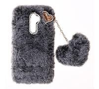 SNCLET Fluffy Fur Plush Case for Xiaomi Poco M2 Protective Case Soft Warm Love Fluffy Case Bling Diamond Cover Fluffy Fur Skin TPU Cell Phone Case for Women Girls for Xiaomi Poco M2,Redmi 9,Dark Grey