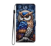 SNCLET for Google Pixel 6a Case Flip Phone Cover Art Blue Feather Owl Pattern Shockproof Protective Card Holder with Wrist Strap Magnetic Closure Folio Stand Leather Case for Google Pixel 6a