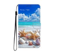 SNCLET for Honor X6B Case Flip Wallet PU Leather Cute Case with Kickstand, Magnetic Clasp, Card Holder, Sunshine, sandy beaches, the seaside, seashells for Honor X6B
