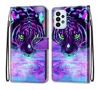SNCLET for Samsung Galaxy A23 Case with Kickstand Shockproof Luxury Full Protective Case PU Leather Wallet Cover Flip Case with Card Holder Magnetic Silicone Case for Galaxy A23 4G/5G,Green Eyed Tiger