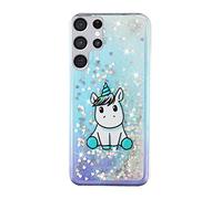 SNCLET for Samsung Galaxy S24 Ultra,Glitter Luxury Case Moving Quicksand Case Dynamic Flowing Liquid 3D Glitter TPU Soft Quicksand Floating Moving Back Cover for Samsung Galaxy S24 Ultra,A Unicorn