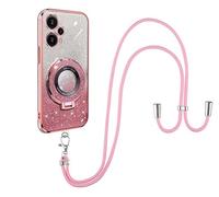 SNCLET Glitter Stickers Lanyard Case for Xiaomi Poco F5 Case Lanyard Rope Phone Collar Folding Bracket Soft TPU Cover Shockproof Corner Fall Prevention Bumper Cover for Xiaomi Poco F5,Pink