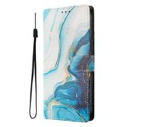 SNCLET Holster Case for Samsung Galaxy M15 5G Wallet Flip Leather PU Case with Silicone Shell,Card Slot,Built-in Stand,Wrist Strap,Retro Pattern Design Cover for Samsung Galaxy M15 5G - Blue Wave