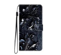 SNCLET Phone Case for Honor 20 Lite,Design Black Metal Flowers Image,Drawing Phone Cover,PU Leather Flip Cover Wallet Case Anti Drop Personalised Case for Honor 20 Lite