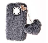 SNCLET Plush Case for Samsung Galaxy J4 Plus 2018 Protective Case Fluffy Fur Soft Warm Love Fluffy Case Bling Cover Fluffy Fur Skin TPU Cell Phone Case for Women Girls for Samsung J4+ 2018,Dark Grey