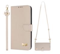 SNCLET PU Leather Wallet for Realme P3X 5G Case with Card Holder,Flip Cover TPU Shockproof Anti-Dust Stand Function 3D Metal Bow Bookstyle Wristband Magnetic Case for Realme P3X 5G,apricot