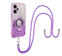 SNCLET Shiny TPU Necklace Cover for Xiaomi Poco F5 Cover with Glitter Stickers Neck Cord Folding Bracket Case Chain Neck Strap Cord Lanyard Bumper Case Shockproof for Xiaomi Poco F5,Purple