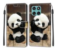 SNCLET Shockproof Case for Motorola Edge 60 Fusion 5G Case Animals Panda PU Leather Wallet Card Slots Protective Magnetic Bumper Kickstand Flip Folio Cover with Strap,Baby Panda