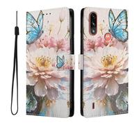 SNCLET Wallet Case for Motorola Moto E7 Power Handbag Flip Leather PU Case with Silicone Shell,Built-in Stand,Card Slot,Wrist Strap,Pattern Design Retro Protective Cover for Moto E7 Power,Pink Flowers