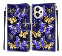 SNCLET Wallet Cover for Honor 400 5G Case Girls Anti-Scratch Shockproof Cover Butterfly Pattern Slim PU Leather with Card Holder Magnetic Stand Case for Honor 400 5G,Golden-Blue Wings