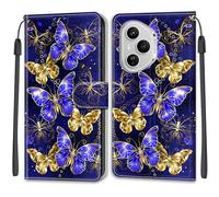 SNCLET Wallet Cover for Honor 400 Pro 5G Case Girls Anti-Scratch Shockproof Cover Butterfly Pattern Slim PU Leather with Card Holder Magnetic Stand Case for Honor 400 Pro 5G,Golden-Blue Wings