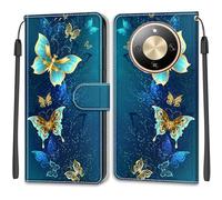 SNCLET Wallet Cover for Honor Magic8 Lite Folio Flip Case Slim Silicone Protective Magnetic PU Leather Cover with Card Holder Wrist Strap Kickstand Case for Honor Magic8 Lite,Butterfly Shadow