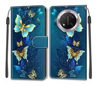 SNCLET Wallet Cover for Honor X60 Pro Folio Flip Case Slim Silicone Protective Magnetic PU Leather Cover with Card Holder Wrist Strap Kickstand Case for Honor X60 Pro,Butterfly Shadow