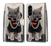 SNCLET Wallet Flip Case for Samsung Galaxy A57 5G Case Magnetic Folio PU Leather Cover Soft TPU Shockproof Card Holder Wrist Strap Magnetic Closure Stand Cover for Samsung Galaxy A57 5G,Cool Cat