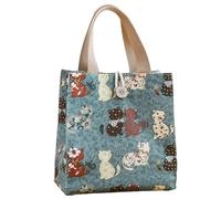 SNDEC Mini Canvas Tote Bag for Girls and Women, Cute Small Preppy Aesthetic Bag, Reusable Grocery Tote for Essentials, Water Bottle, Keys, Book, Bible, Everyday Carry and Utility Organizer (Blue Cat)