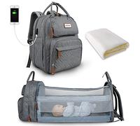 SNDMOR Baby Changing Bag Backpack, Baby Diaper Bag with Changing Table, Large Unisex Baby Bag with Changing Pad, Large Capacity, Waterproof Stylish (Light Grey)