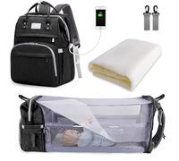 SNDMOR Baby Changing Bag Backpack, Nappy Changing Bags Large Capacity, Portable Travel Diaper Bag with Foldable Cot Bed, Baby Bed Backpack (Black)