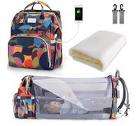 SNDMOR Baby Changing Bag Backpack, Nappy Changing Bags Large Capacity, Portable Travel Diaper Bag with Foldable Cot Bed, Baby Bed Backpack (Orange Camouflage)