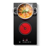 SNDOAS 30cm Ceramic Hob 2 Zones, 3000W Electric Hob Built-in/Countertop, Pause Function & 1-99 Min Timer, 9 Power Levels Touch Control, Child Lock, All Pots Compatible, Plug in Hob with UK standard
