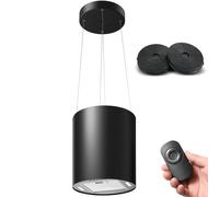 SNDOAS 35cm Island Cooker Hood, 700m³/h Extractor Hood | Remote Control, Black Recirculating Kitchen Extractor Fan, Carbon Filters, Class 3 Speed, Adjustable Height