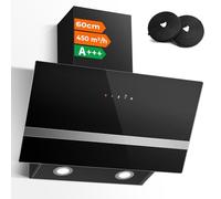 SNDOAS 60cm Angled Cooker Hood, 450 m³/h Kitchen Extractor Fan Range Hood, Recirculating & Ducting Modes with Carbon Filters, Black Glass Touch Control with 3 Speed + Booster