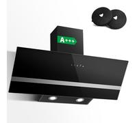 SNDOAS 90cm Cooker Hood, A+++ Wall Mounted Extractor Hood with DC Motor, 400 m³/h, 3 Speed & Booster, Touch Control and Recirculating & Ducting System for Kitchen Extractor Fan, Tempered Glass, LED