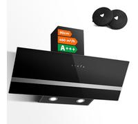 SNDOAS 90cm Cooker Hood Wall Mounted Extractor Hood with DC Motor, 450 m³/h, 3 Speed & Booster, Touch Control and Recirculating & Ducting System for Kitchen Extractor Fan, Tempered Glass, LED
