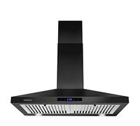 SNDOAS Black Range Hood 30 Inch,Stainless Steel Wall Mounted Kitchen Hood with Touch Controls, Ducted/Ductless Convertible,Chimney-Style Stove Hood Vent for Kitchen,Baffle Filters,Black Painted Finish