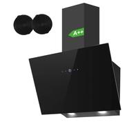 SNDOAS Cooker Hood 60cm, 550m³/h Angled Extractor Hood, Class 3-Speed, Touch Control, Black Wall-mounted Extractor Fan for Kitchen, Recirculating & Ducting Modes, LED Lights