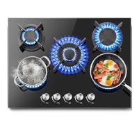 SNDOAS Gas Hob 5 Burners, Built-in Black Glass Gas Hob, 70cm Glass Hob In Black, NG/LPG Convertible, Automatic Ignition & Flame Failure Protection, 10,400W
