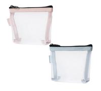 Sndperiexam 2 Pcs Mini Mesh Bag with Zipper, Small Clear Nylon Mesh Pouches, Portable Travel Makeup Organizer Bags for Cosmetic Lipstick Keys Headphones- Blue & Pink