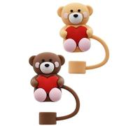 Sndperiexam 2pcs Bear Love Straw Cap Straw Cover Cap for Stanley Cup, Heart-shaped Straw Topper Compatible with 30&40 Oz Tumbler with Handle,10mm 0.4in Straw Tips Lids Lover Couple Fun Gifts, Brown