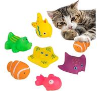 Sndperiexam 6 Pcs Pool Cat Interactive Toy, Push-to-Sound Floating Water Toy, Pet Kitten Swimming Bathing Fish Sensory Toys for Cats, Multicolor