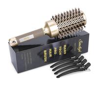 Sndyi Round Hair Brush, Boar Bristle Brush, 53mm, Gold, For Long Hair, Unisex, Anti-Frizz, Straight, Curly, Wavy, Coily