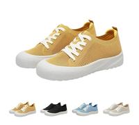 Sneaekrs Outdoor Women's Mesh Breathable Knitted Fabric Shoes Without Laces Slip On Soft Soles Trainers Non-Slip Summer Shoes Lightweight Comfortable Wide Foot Women's Shoes Casual Shoes, yellow, 5 UK