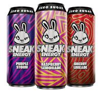 SNEAK Energy Drink Cans | Cherry Limeade, Purple Storm & Raspberry Lemonade | No Sugar. No Junk. Just Natural Caffeine, Focus-Boosting Nootropics in a Can | 500ml x 12