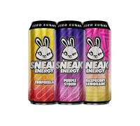 SNEAK Energy Drink Cans | Tropikilla, Raspberry Lemonade & Purple Storm with Brainberry | No Sugar. No Nasties. Just Natural Caffeine, Focus Boosting Nootropics in a Can | 500ml x 12