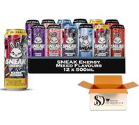 SNEAK Energy Drink Variety Pack 12 x 500ml - 6 Flavours Mixed Case| Cherry Limeade, Purple Storm, Raspberry Lemonade, Frostberry Blast, Mango Meltdown & Lemonade | Zero Sugar Performance Energy Drinks
