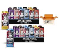 SNEAK Energy Drink Variety Pack 12 x 500ml (Pack of 2) - 24 Cans Mixed Case | 6 Flavours Cherry Limeade, Purple Storm, Raspberry Lemonade, Frostberry Blast, Mango Meltdown & Lemonade