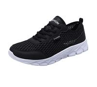Sneaker Boxes for Men Slip on Walking Shoes Mesh Breathable Tennis Trainers Casual Comfortable Lightweight Lace Up Sneakers Knit Soft Sole Running Shoes Black