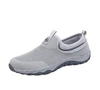 Sneaker Shoes Men Slip On, Sports Shoe Knit Mesh Running Shoes Lightweight Breathable Flats Shoe Slip-Resistant Walking Trainers Relaxing Sneakers for Middle-Aged and Elderly People Grey