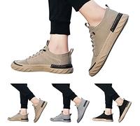 Sneaker Shoes Men's Flat Sole Fabric Shoes Breathable Trainers Lightweight Sports Shoes Non-Slip Walking Shoes Low Top Lace-up Shoes Leisure Canvas Shoes Comfortable Casual Shoes, khaki, 9 UK