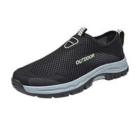 Sneaker Without Tying Shoelace For Men Neue Rutschfest Sneaker Traillaufschuhe Ultra-Bequemer BarfußSchuhe Rutschfeste Bergschuhe Netz Atmungsaktiv Outdoor Leichtgewichts Fitnessschuhe, Black, 6 UK