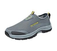 Sneaker Without Tying Shoelace For Men Neue Rutschfest Sneaker Traillaufschuhe Ultra-Bequemer BarfußSchuhe Rutschfeste Bergschuhe Netz Atmungsaktiv Outdoor Leichtgewichts Fitnessschuhe, Grey, 8 UK