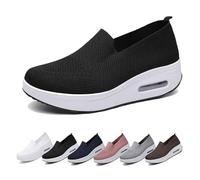 Sneakers for Women Orthopedic Platform Air Cushion Slip-On Walking Shoes Ladies Air Cushion Lightweight Breathable Knit Mesh Running Shoes Casual Trainers Tennis Sneakers-Black||Numeric_6_Point_5