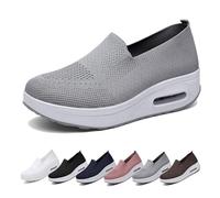Sneakers for Women Orthopedic Platform Air Cushion Slip-On Walking Shoes Ladies Air Cushion Lightweight Breathable Knit Mesh Running Shoes Casual Trainers Tennis Sneakers-Grey||Numeric_5_Point_5