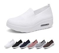 Sneakers for Women Orthopedic Platform Air Cushion Slip-On Walking Shoes Ladies Air Cushion Lightweight Breathable Knit Mesh Running Shoes Casual Trainers Tennis Sneakers-White||Numeric_5_Point_5