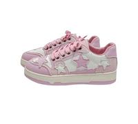 Sneakers Trainers for Women Lace Up Denim Canvas Chunky Platform Casual Athletic Running Daily Walking Star Pattern Retro Shoes Black Pink